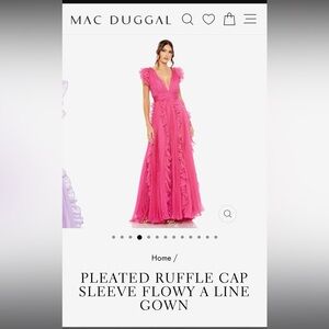 Stunning Mac Duggal Ruffle Pleated Cap Sleeve Flowy A-Line Gown